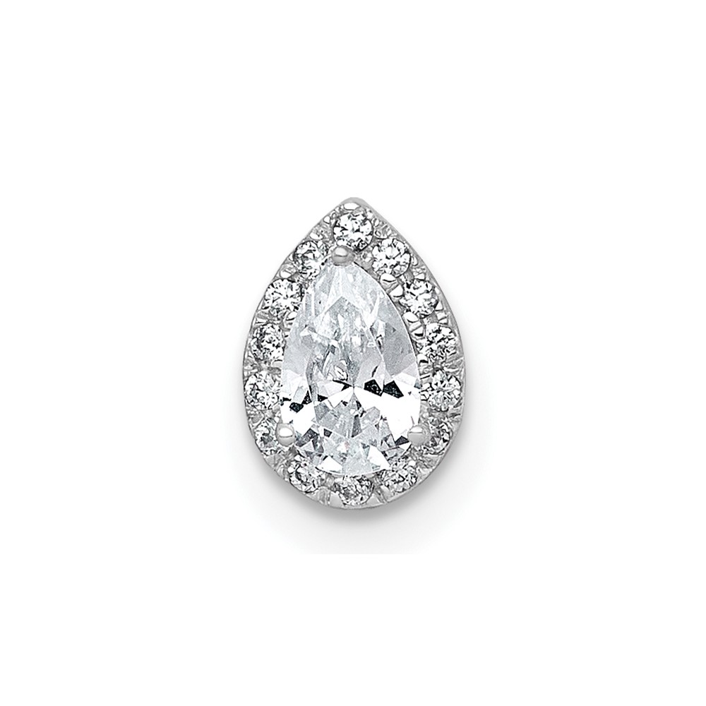 14K White Gold 0.33 Carat Lab Grown Diamond VS+ F+ Pear Complete Halo Chain Slide Pendant