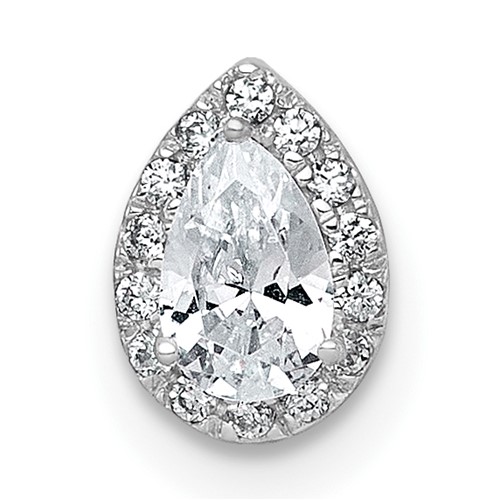 14K White Gold 0.33 Carat Lab Grown Diamond VS+ F+ Pear Complete Halo Chain Slide Pendant