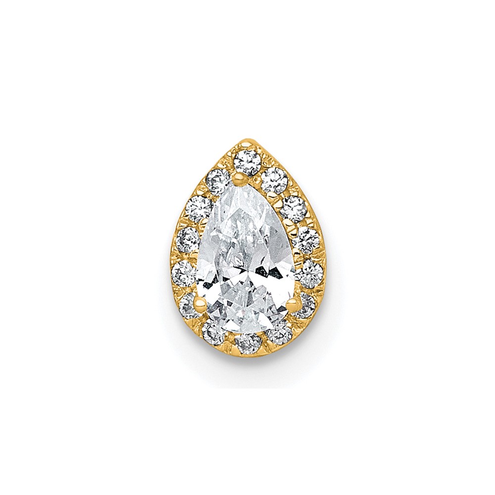 14K Yellow Gold 0.33 Carat Lab Grown Diamond VS+ F+ Pear Complete Halo Chain Slide Pendant