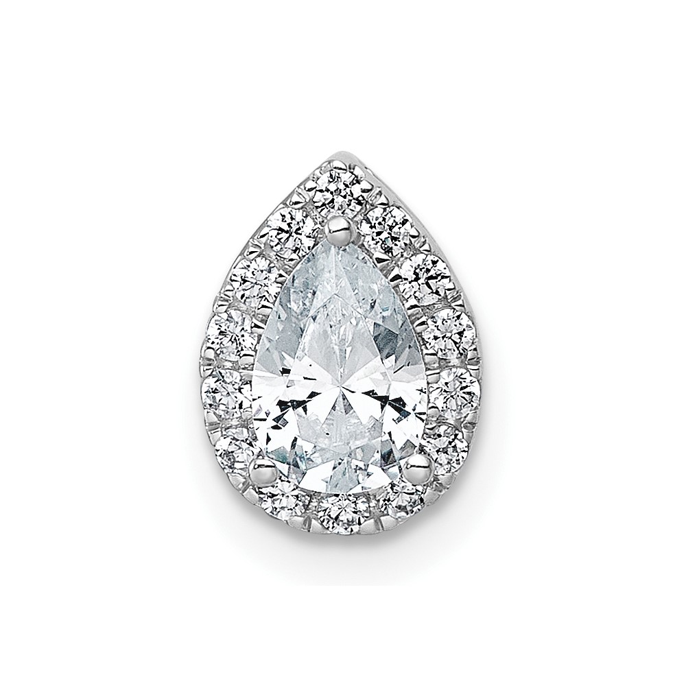 14K White Gold 0.62 Carat Lab Grown Diamond VS+ F+ Pear Complete Halo Chain Slide Pendant