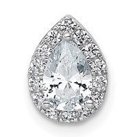 14K White Gold 0.62 Carat Lab Grown Diamond VS+ F+ Pear Complete Halo Chain Slide Pendant view 1