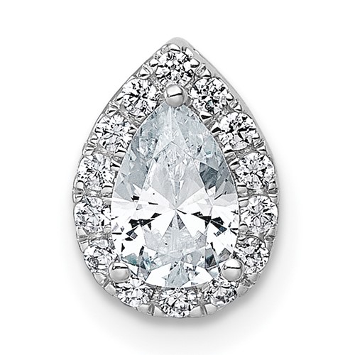 14K White Gold 0.62 Carat Lab Grown Diamond VS+ F+ Pear Complete Halo Chain Slide Pendant