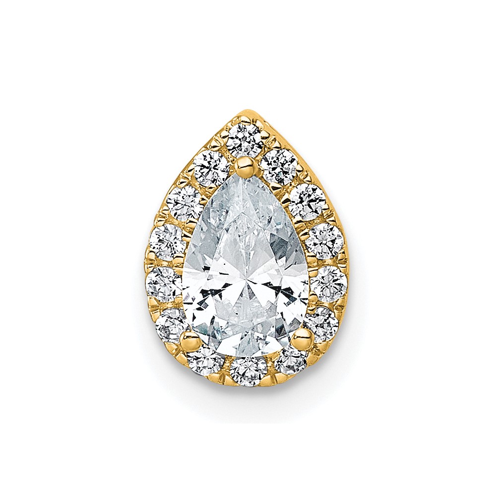 14K Yellow Gold 0.62 Carat Lab Grown Diamond VS+ F+ Pear Complete Halo Chain Slide Pendant