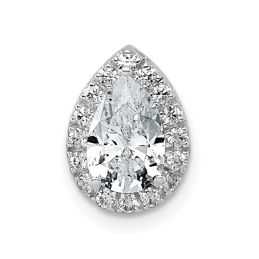 14K White Gold 1.20 Carat Lab Grown Diamond VS+ F+ Pear Complete Halo Chain Slide Pendant