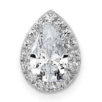 14K White Gold 1.20 Carat Lab Grown Diamond VS+ F+ Pear Complete Halo Chain Slide Pendant view 1