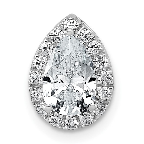 14K White Gold 1.20 Carat Lab Grown Diamond VS+ F+ Pear Complete Halo Chain Slide Pendant