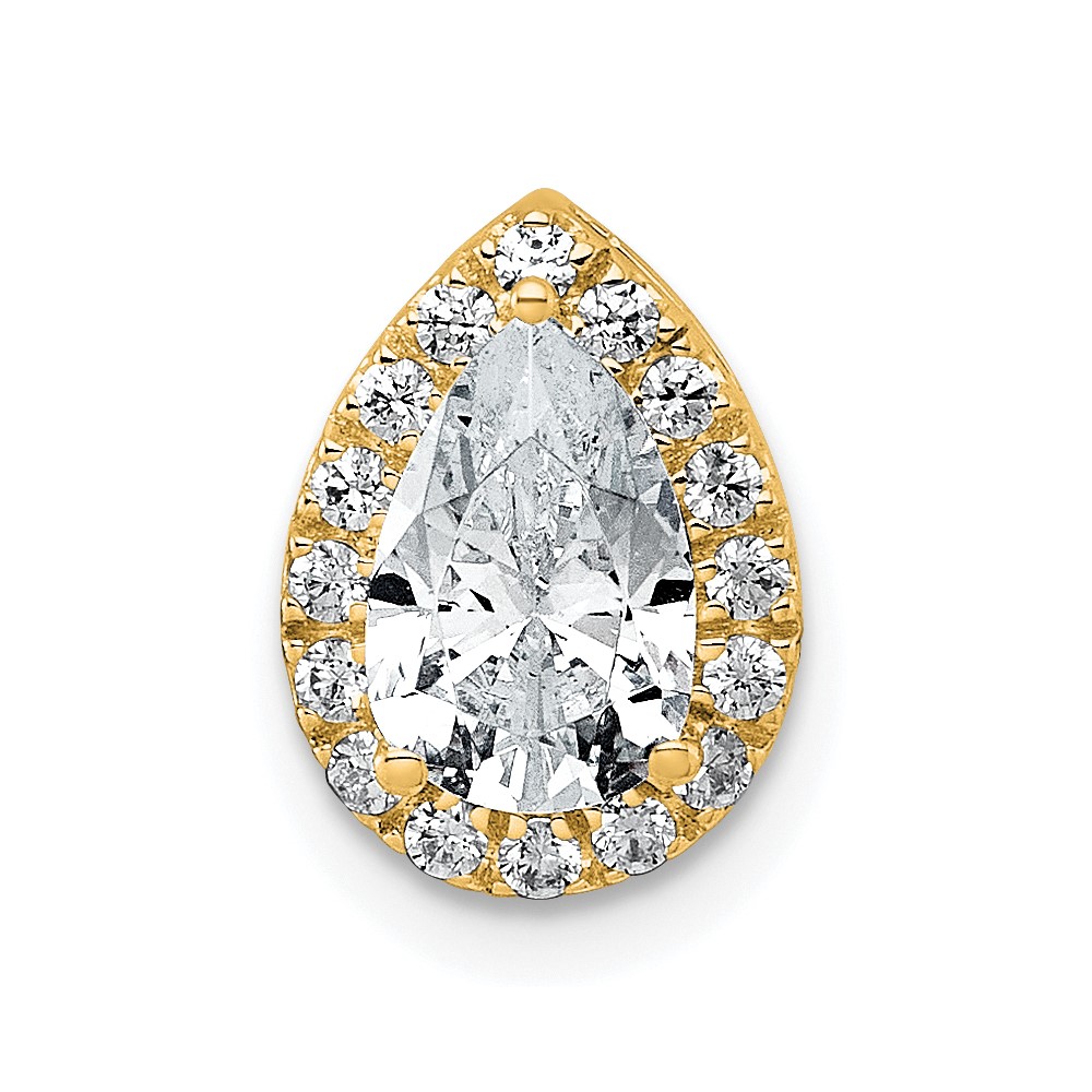 14K Yellow Gold 1.20 Carat Certified Lab Grown Diamond VS+ F+ Pear Complete Halo Chain Slide Pendant