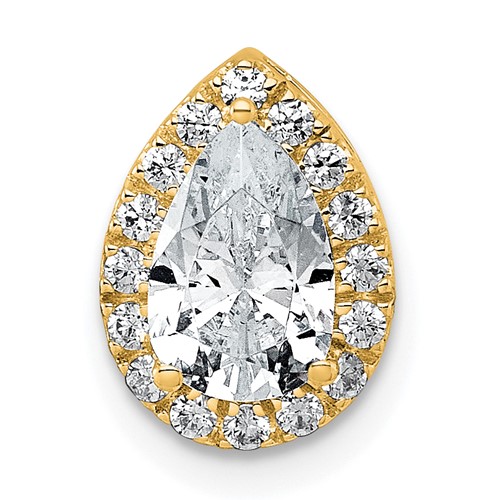 14K Yellow Gold 1.20 Carat Certified Lab Grown Diamond VS+ F+ Pear Complete Halo Chain Slide Pendant