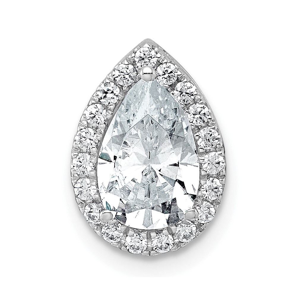 14K White Gold 1.75 Carat Certified Lab Grown Diamond VS+ F+ Pear Complete Halo Chain Slide Pendant