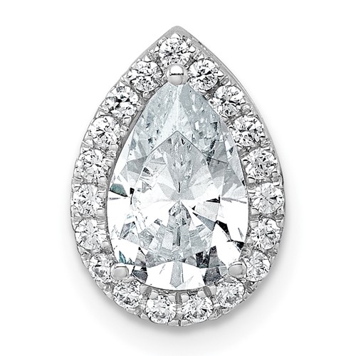 14K White Gold 1.75 Carat Certified Lab Grown Diamond VS+ F+ Pear Complete Halo Chain Slide Pendant
