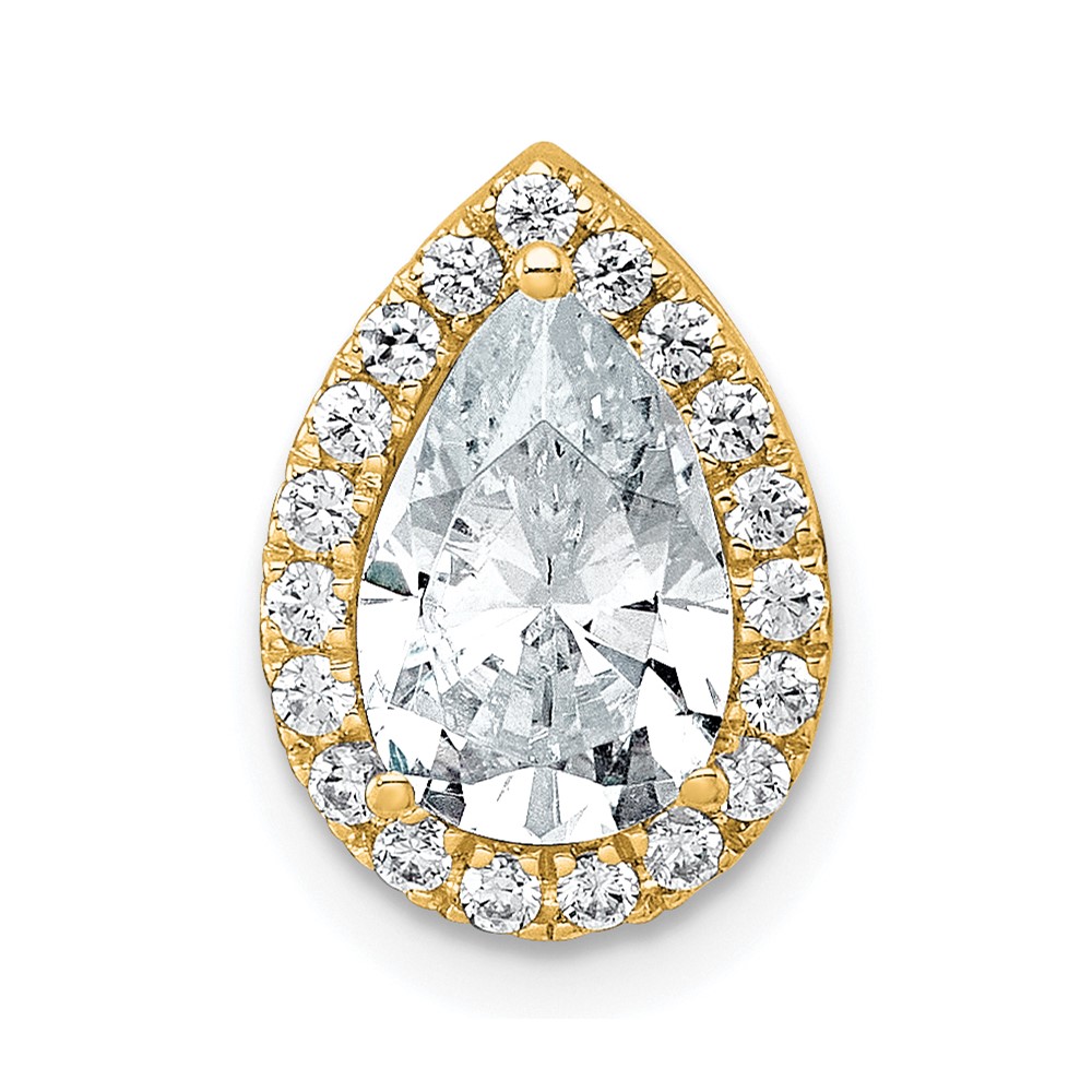 14K Yellow Gold 1.75 Carat Lab Grown Diamond VS+ F+ Pear Complete Halo Chain Slide Pendant