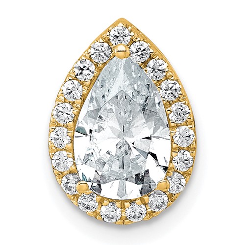 14K Yellow Gold 1.75 Carat Certified Lab Grown Diamond VS+ F+ Pear Complete Halo Chain Slide Pendant