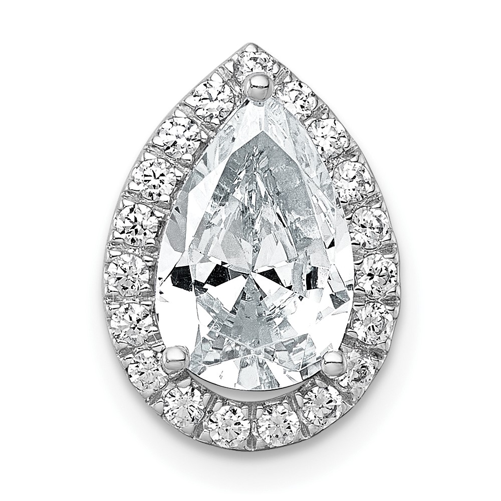 14K White Gold 2.33 Carat Lab Grown Diamond VS+ F+ Pear Complete Halo Chain Slide Pendant