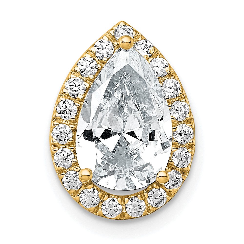 14K Yellow Gold 2.33 Carat Lab Grown Diamond VS+ F+ Pear Complete Halo Chain Slide Pendant