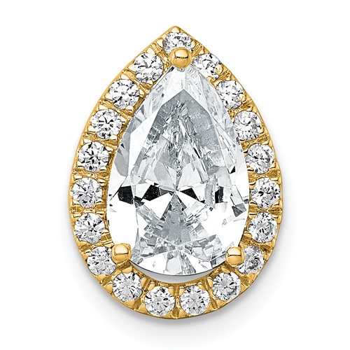 14K Yellow Gold 2.33 Carat Certified Lab Grown Diamond VS+ F+ Pear Complete Halo Chain Slide Pendant