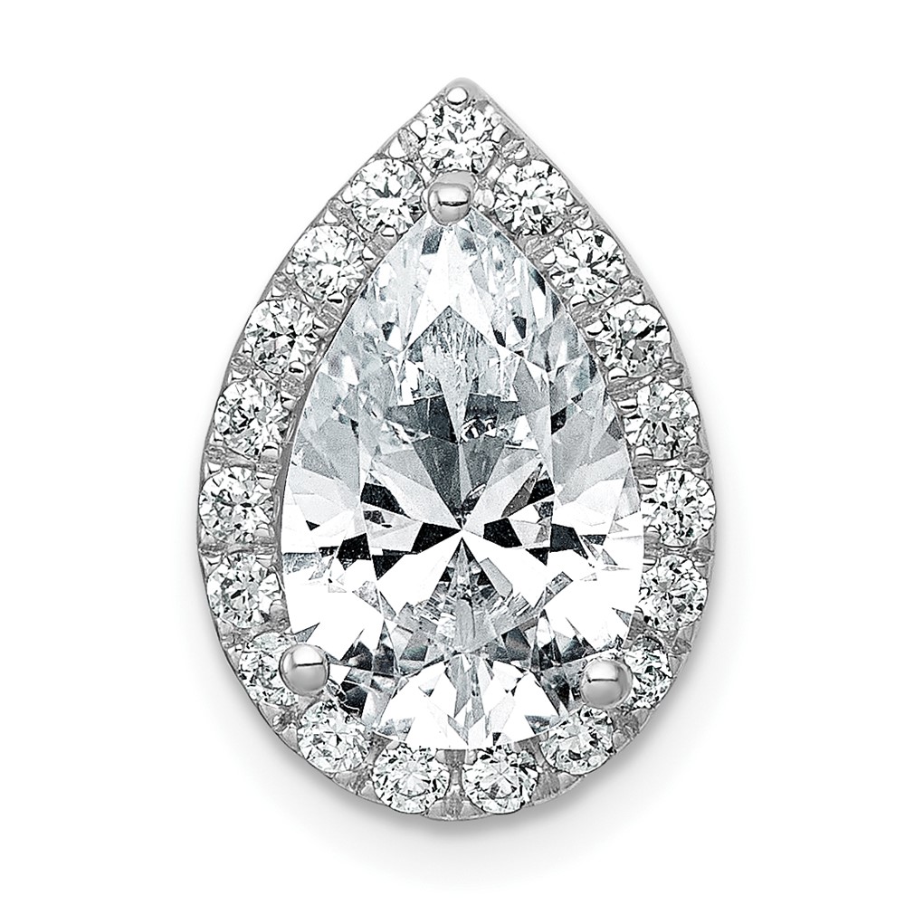 14K White Gold 2.75 Carat Certified Lab Grown Diamond VS+ F+ Pear Complete Halo Chain Slide Pendant