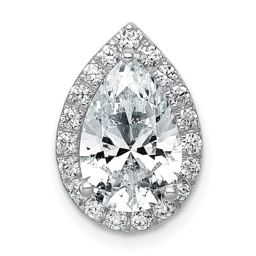14K White Gold 2.75 Carat Certified Lab Grown Diamond VS+ F+ Pear Complete Halo Chain Slide Pendant