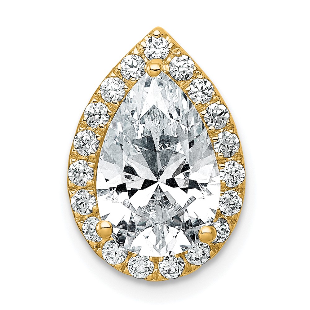 14K Yellow Gold 2.75 Carat Lab Grown Diamond VS+ F+ Pear Complete Halo Chain Slide Pendant