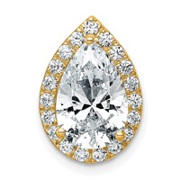 14K Yellow Gold 2.75 Carat Lab Grown Diamond VS+ F+ Pear Complete Halo Chain Slide Pendant view 1