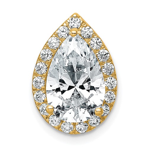 14K Yellow Gold 2.75 Carat Certified Lab Grown Diamond VS+ F+ Pear Complete Halo Chain Slide Pendant