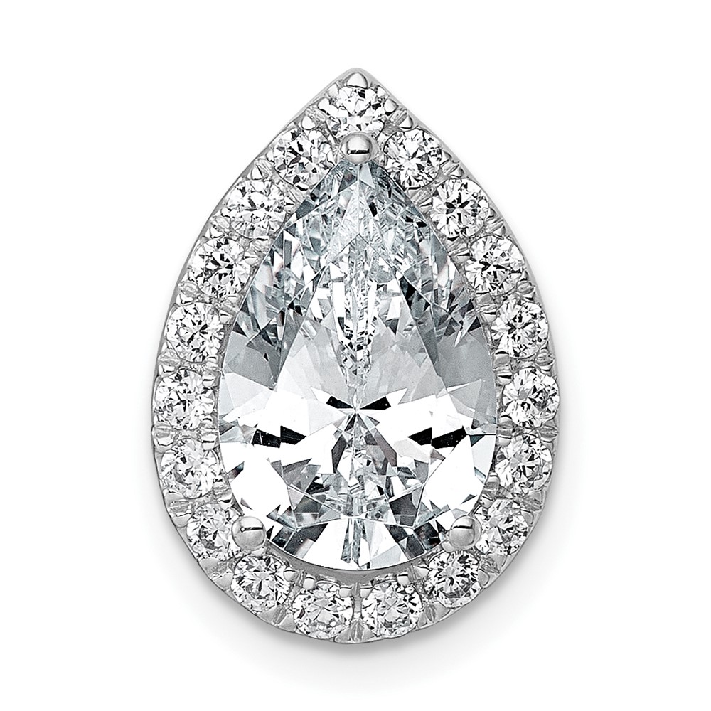 14K White Gold 3.38 Carat Certified Lab Grown Diamond VS+ F+ Pear Complete Halo Chain Slide Pendant