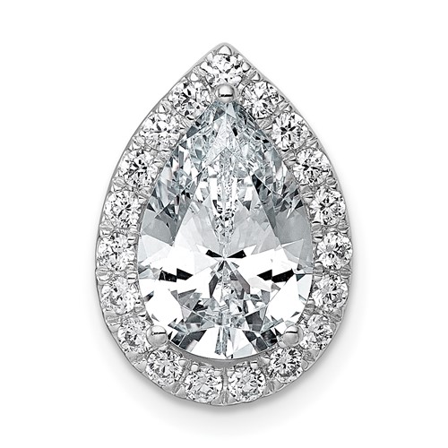 14K White Gold 3.38 Carat Certified Lab Grown Diamond VS+ F+ Pear Complete Halo Chain Slide Pendant