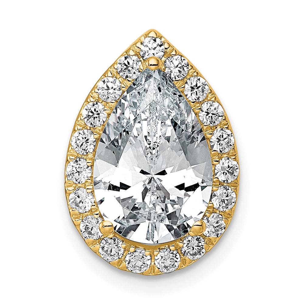 14K Yellow Gold 3.38 Carat Lab Grown Diamond VS+ F+ Pear Complete Halo Chain Slide Pendant