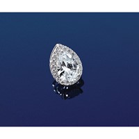 14K White Gold 4.50 Carat Lab Grown Diamond VS+ F+ Pear Complete Halo Chain Slide Pendant view 4