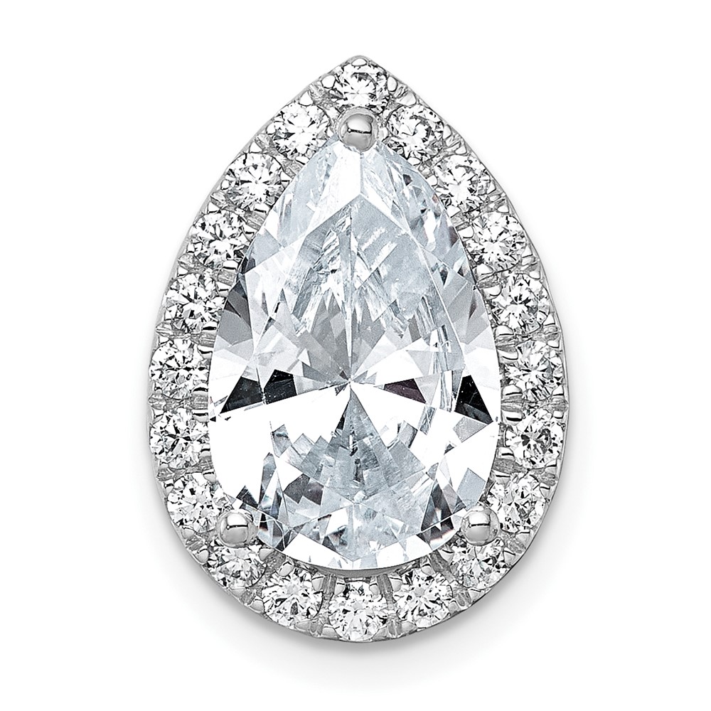 14K White Gold 4.50 Carat Lab Grown Diamond VS+ F+ Pear Complete Halo Chain Slide Pendant