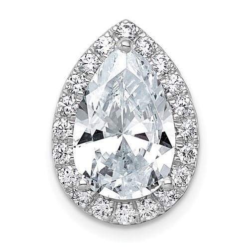 14K White Gold 4.50 Carat Certified Lab Grown Diamond VS+ F+ Pear Complete Halo Chain Slide Pendant