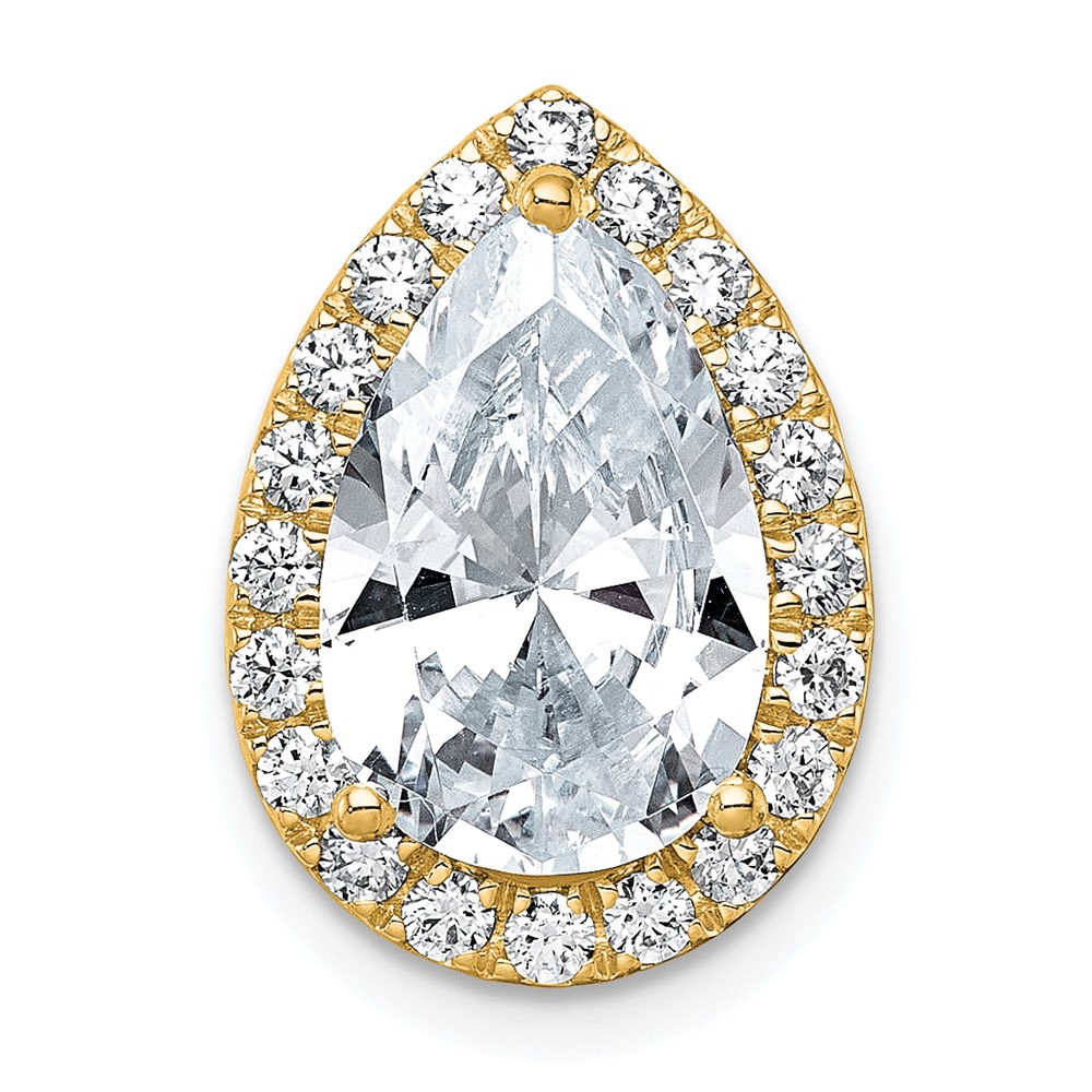 14K Yellow Gold 4.50 Carat Certified Lab Grown Diamond VS+ F+ Pear Complete Halo Chain Slide Pendant