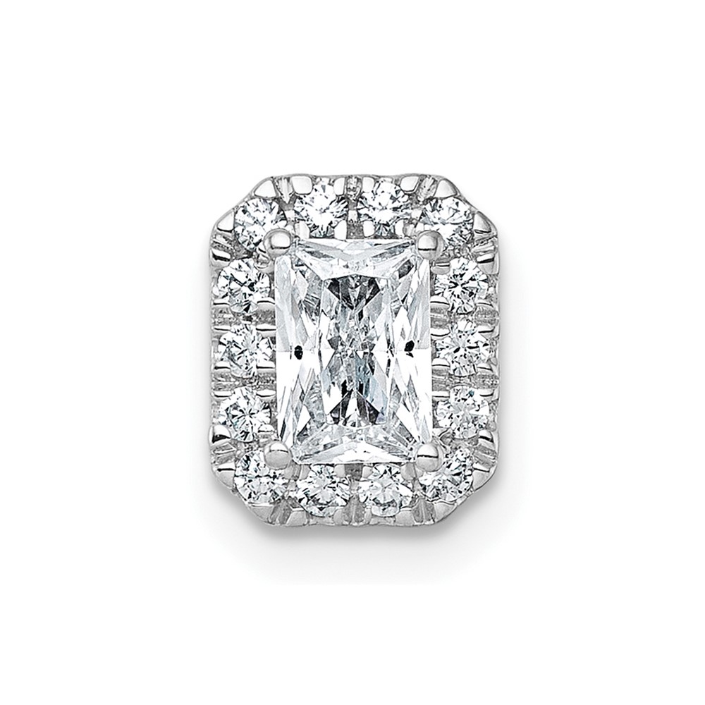 14K White Gold 0.62 Carat Lab Grown Diamond VS+ F+ Radiant Complete Halo Chain Slide Pendant