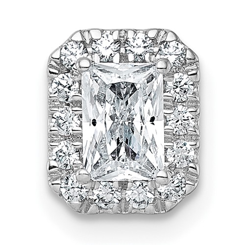 14K White Gold 0.62 Carat Lab Grown Diamond VS+ F+ Radiant Complete Halo Chain Slide Pendant