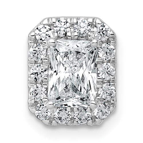 14K White Gold 1.33 Carat Lab Grown Diamond VS+ F+ Radiant Complete Halo Chain Slide Pendant