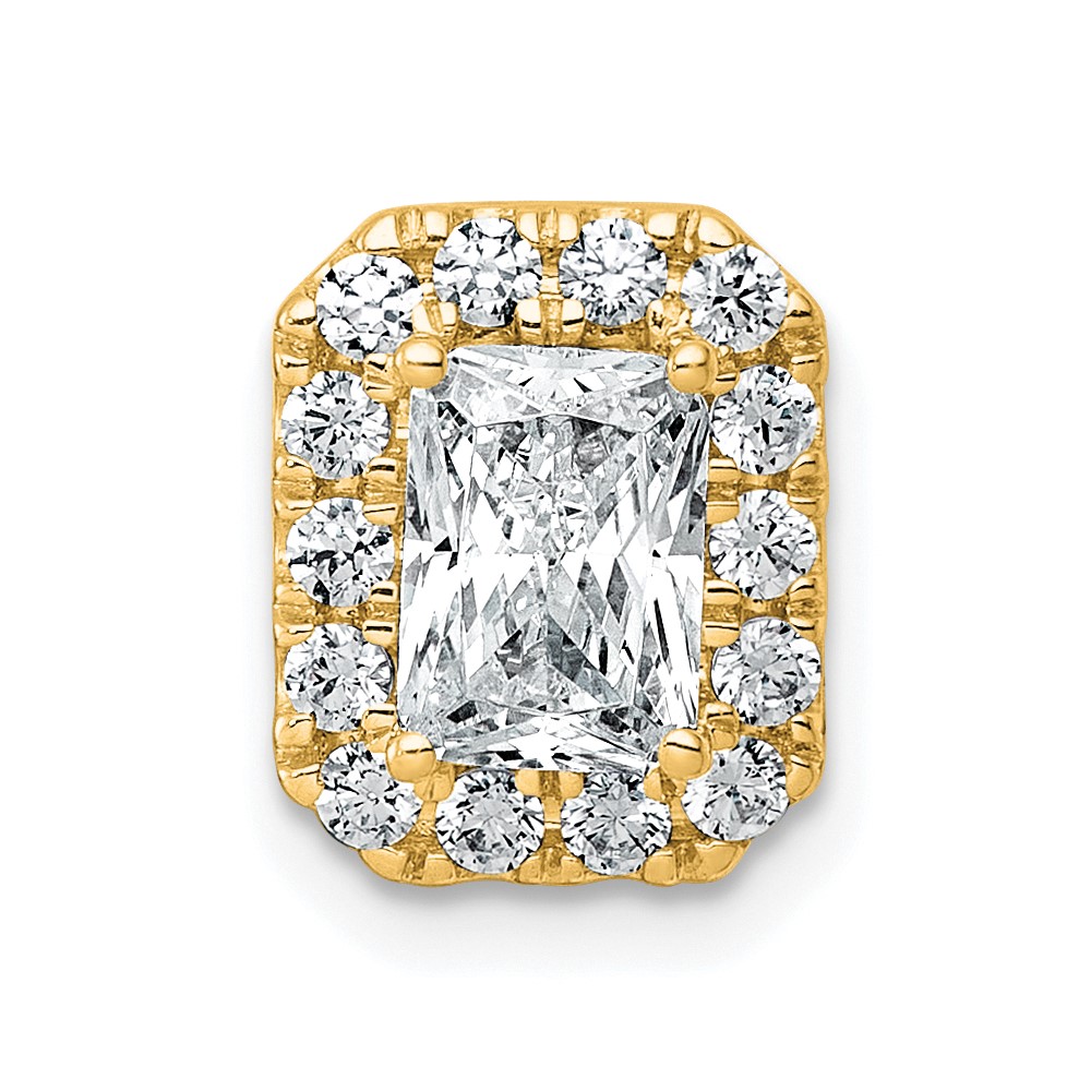 14K Yellow Gold 1.33 Carat Certified Lab Grown Diamond VS+ F+ Radiant Complete Halo Chain Slide Pendant