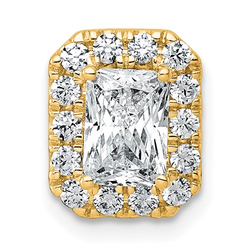 14K Yellow Gold 1.33 Carat Certified Lab Grown Diamond VS+ F+ Radiant Complete Halo Chain Slide Pendant