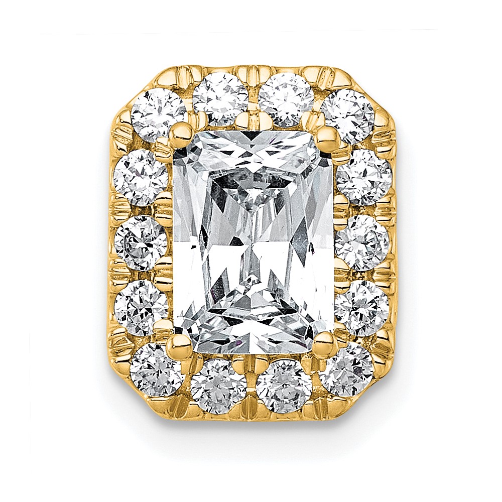 14K Yellow Gold 2 Carat Lab Grown Diamond VS+ F+ Radiant Complete Halo Chain Slide Pendant