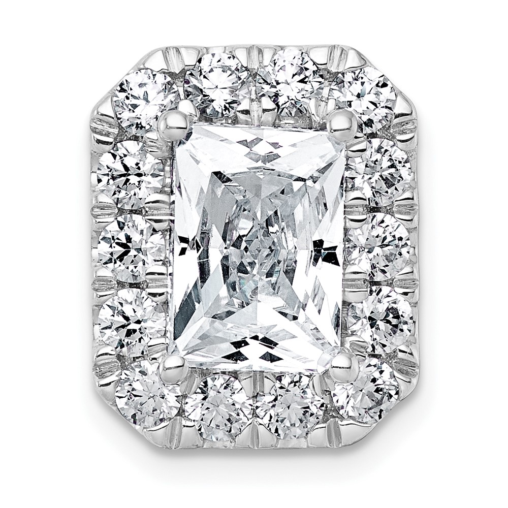 14K White Gold 4.33 Carat Certified Lab Grown Diamond VS+ F+ Radiant Complete Halo Chain Slide Pendant