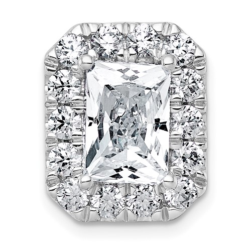 14K White Gold 4.33 Carat Certified Lab Grown Diamond VS+ F+ Radiant Complete Halo Chain Slide Pendant