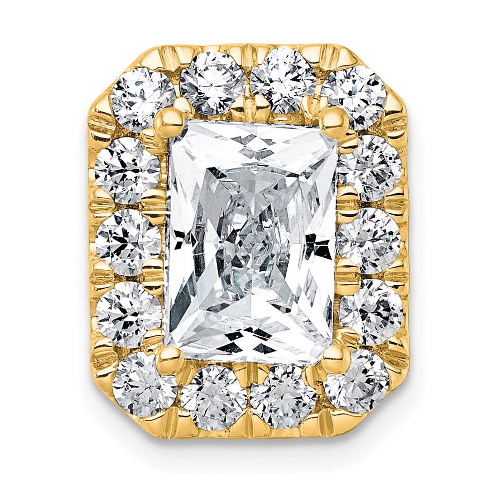 14K Yellow Gold 4.33 Carat Certified Lab Grown Diamond VS+ F+ Radiant Complete Halo Chain Slide Pendant