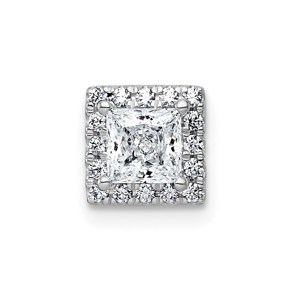 14K White Gold 0.62 Carat Lab Grown Diamond VS+ F+ Princess Complete Halo Chain Slide Pendant