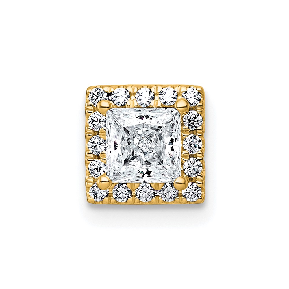 14K Yellow Gold 0.62 Carat Lab Grown Diamond VS+ F+ Princess Complete Halo Chain Slide Pendant