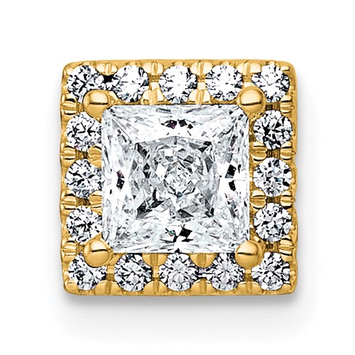 14K Yellow Gold 0.62 Carat Lab Grown Diamond VS+ F+ Princess Complete Halo Chain Slide Pendant