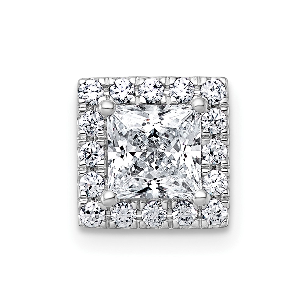 14K White Gold 1.25 Carat Lab Grown Diamond VS+ F+ Princess Complete Halo Chain Slide Pendant