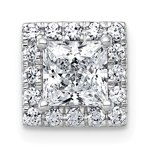 14K White Gold 1.25 Carat Certified Lab Grown Diamond VS+ F+ Princess Complete Halo Chain Slide Pendant