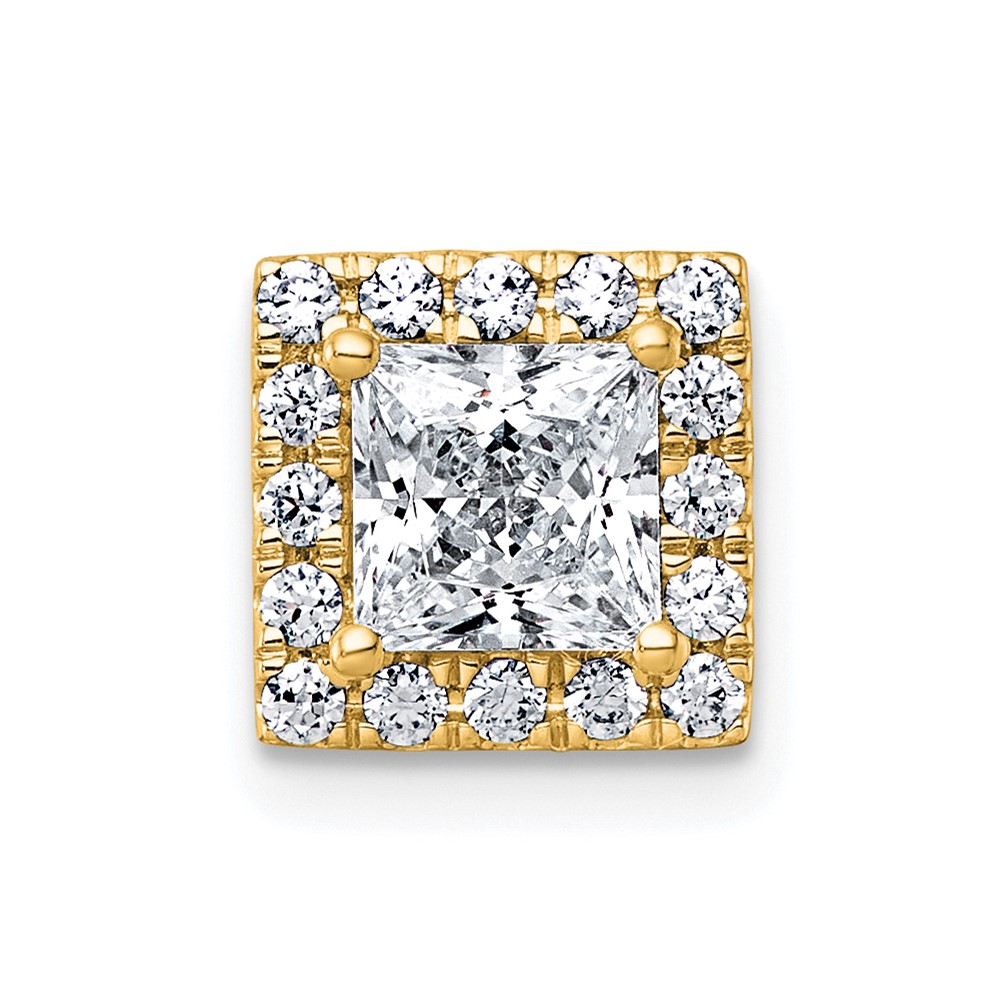 14K Yellow Gold 1.25 Carat Certified Lab Grown Diamond VS+ F+ Princess Complete Halo Chain Slide Pendant