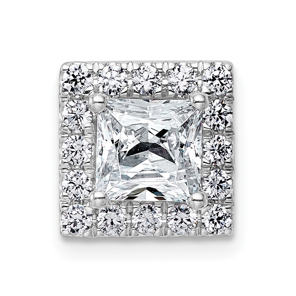 14K White Gold 1.88 Carat Lab Grown Diamond VS+ F+ Princess Complete Halo Chain Slide Pendant