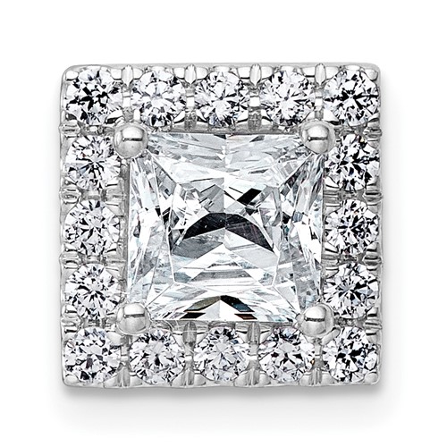 14K White Gold 1.88 Carat Lab Grown Diamond VS+ F+ Princess Complete Halo Chain Slide Pendant
