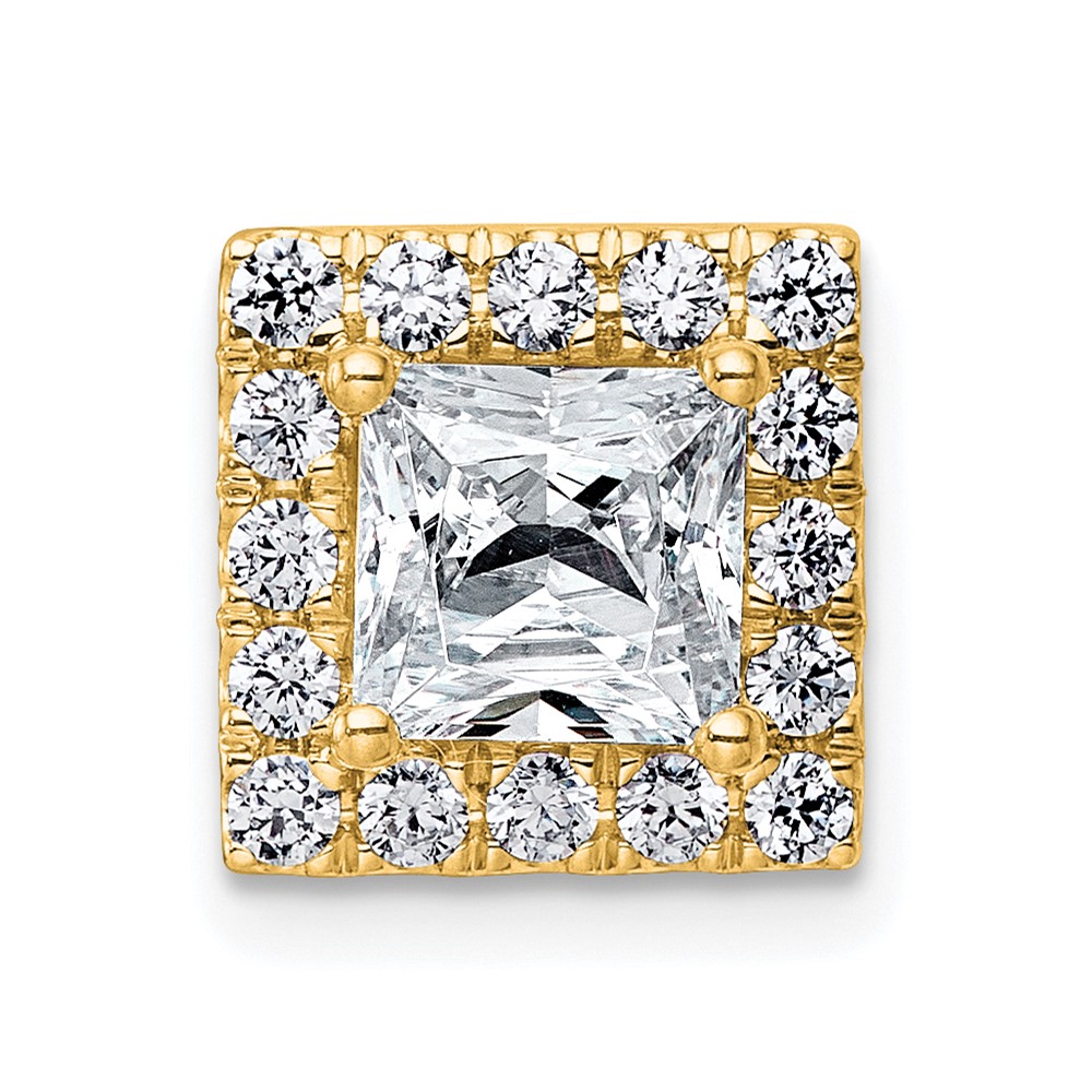 14K Yellow Gold 1.88 Carat Lab Grown Diamond VS+ F+ Princess Complete Halo Chain Slide Pendant