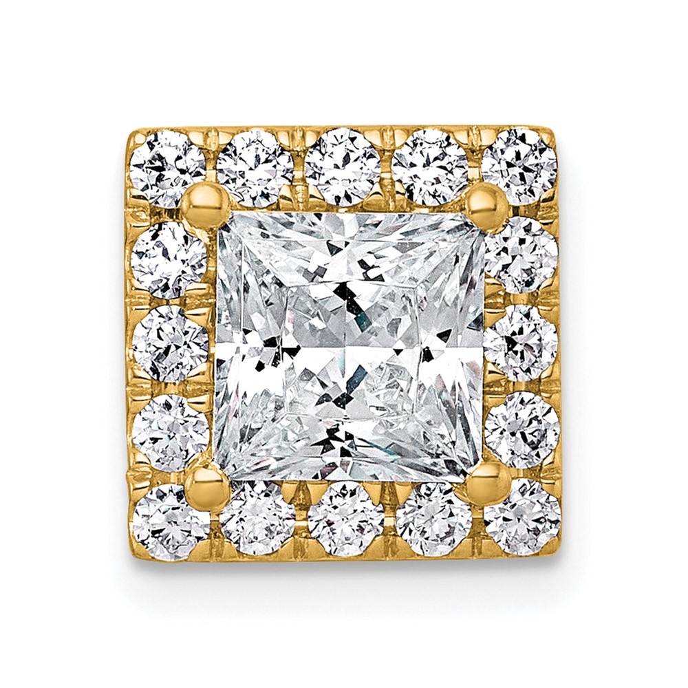 14K Yellow Gold 2.50 Carat Certified Lab Grown Diamond VS+ F+ Princess Complete Halo Chain Slide Pendant
